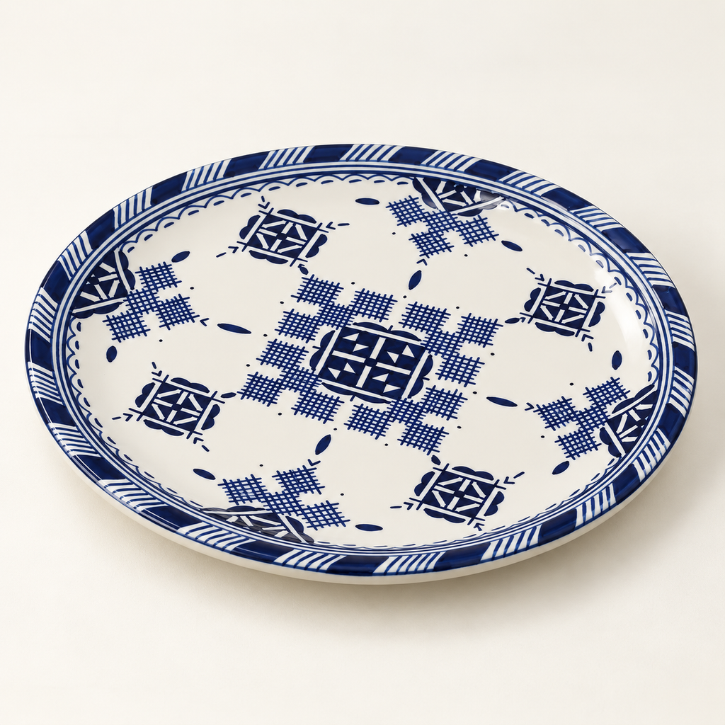 Moroccan Hand-Painted Ceramic Plate – 25 cm Blue & White | Fez Ceramics