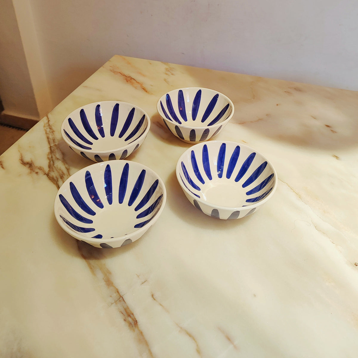 Fez Ceramic Blue & White Striped Ceramic Bowl