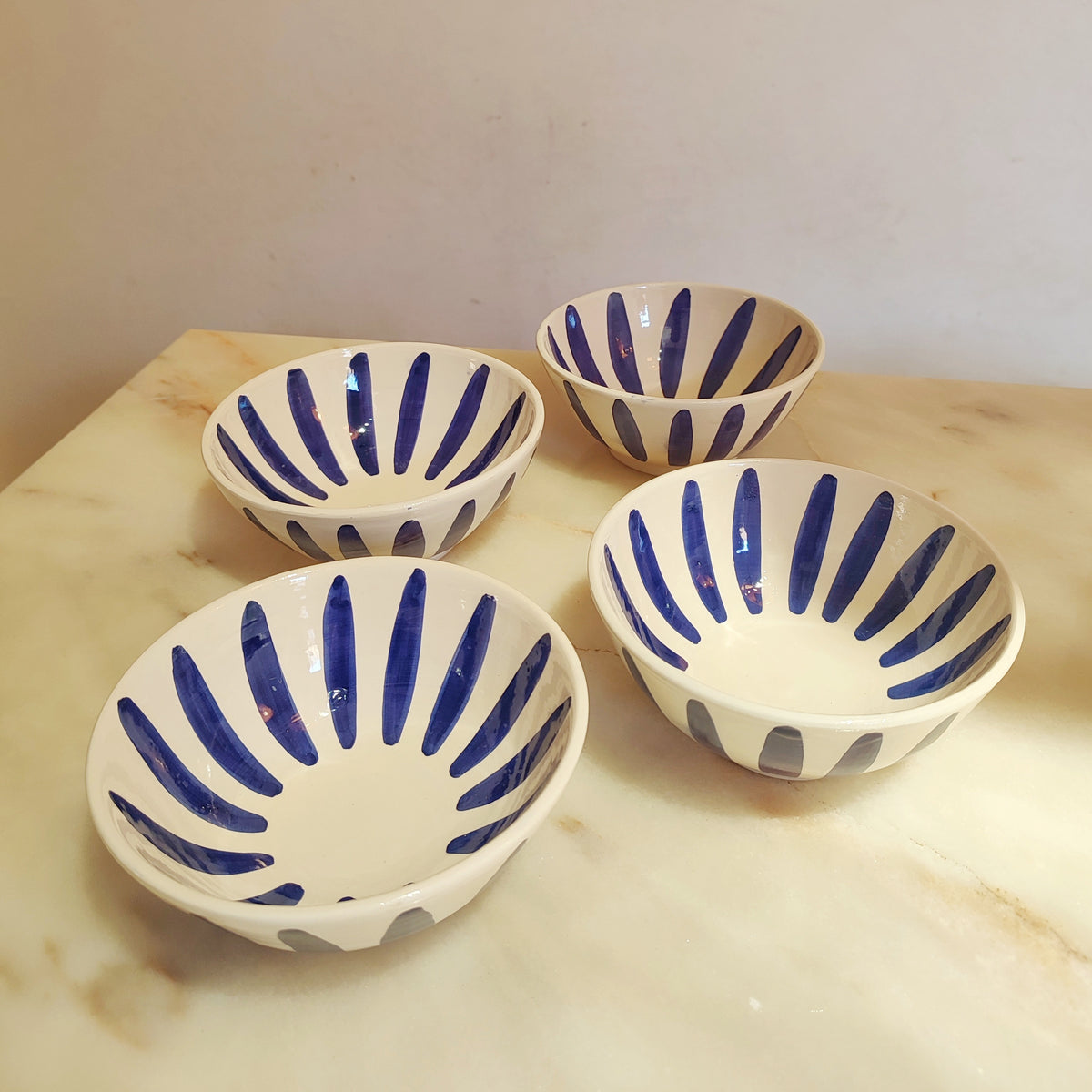 Fez Ceramic Blue & White Striped Ceramic Bowl