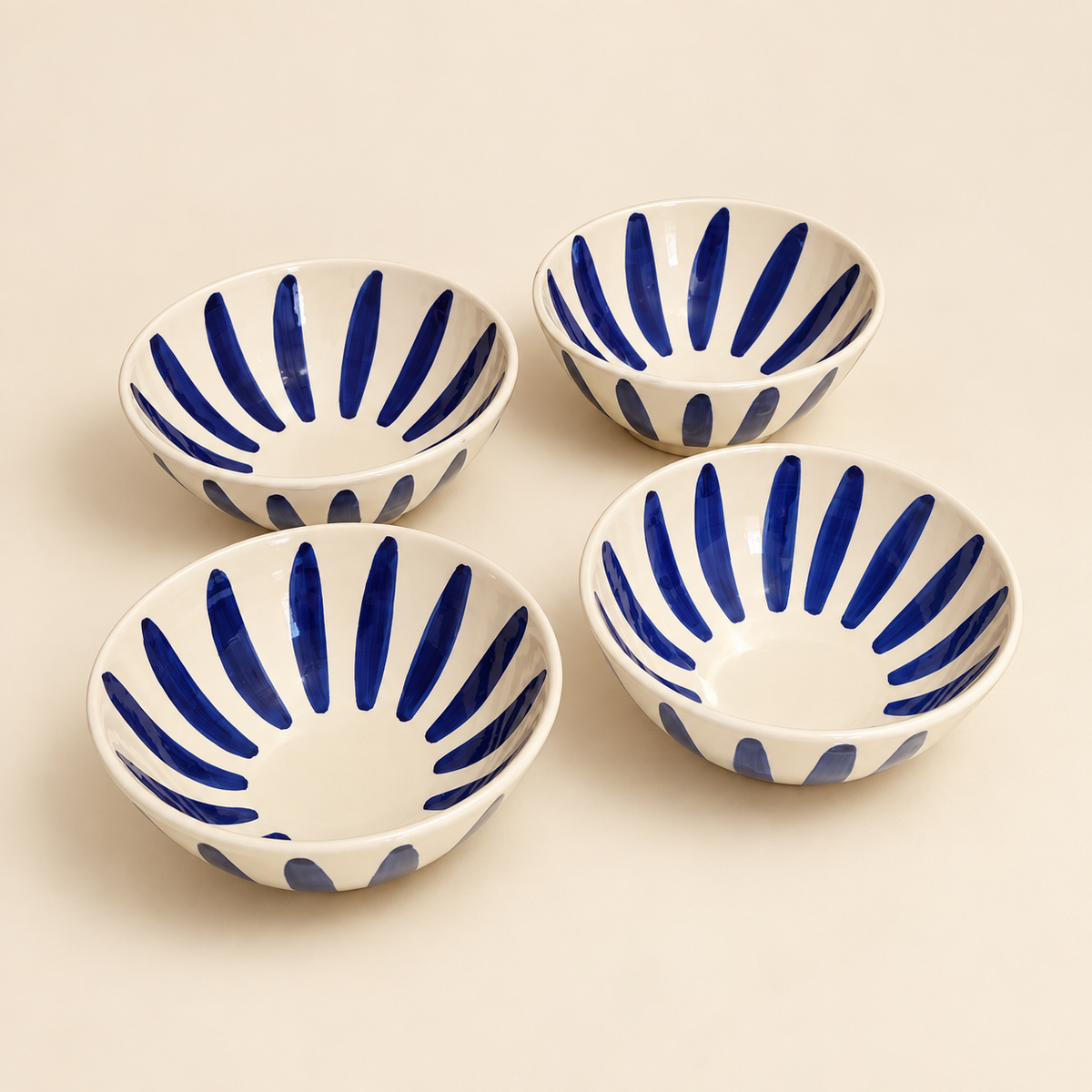 Fez Ceramic Blue & White Striped Ceramic Bowl