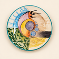 Colourful Abstract Ceramic Decorative Plate – Turquoise Rim