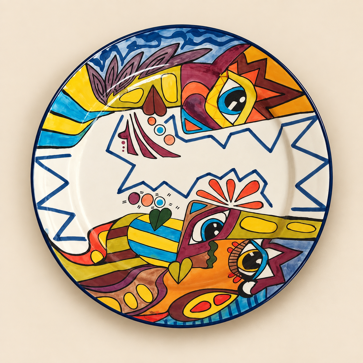 Picasso-Inspired Moroccan Hand-Painted Ceramic Plate – 25 cm