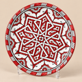 Moroccan Hand-Painted Decorative Ceramic Plate – Red & White Geometric Star Design | Traditional Moroccan Wall Art & Table Déco