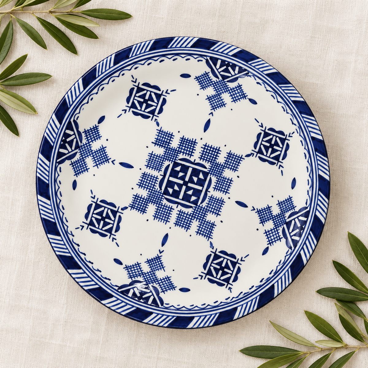 Moroccan Hand-Painted Ceramic Plate – 25 cm Blue & White | Fez Ceramics