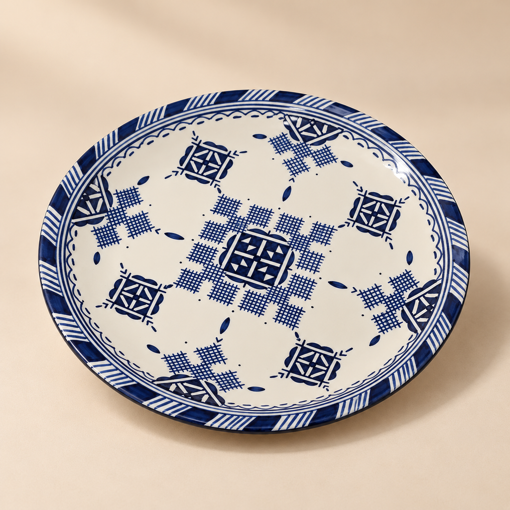 Moroccan Hand-Painted Ceramic Plate – 25 cm Blue & White | Fez Ceramics