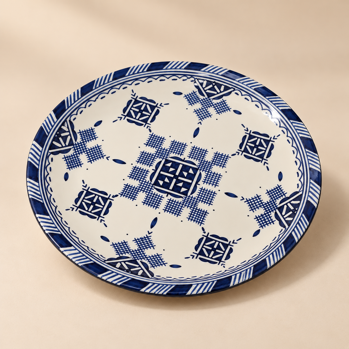 Moroccan Hand-Painted Ceramic Plate – 25 cm Blue & White | Fez Ceramics