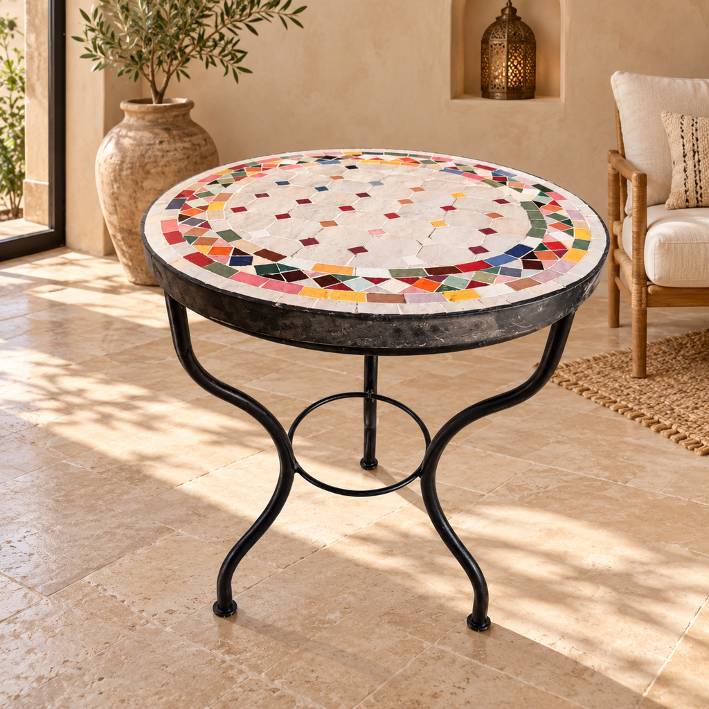 Round Moroccan Zellige Mosaic Table – Multicolour