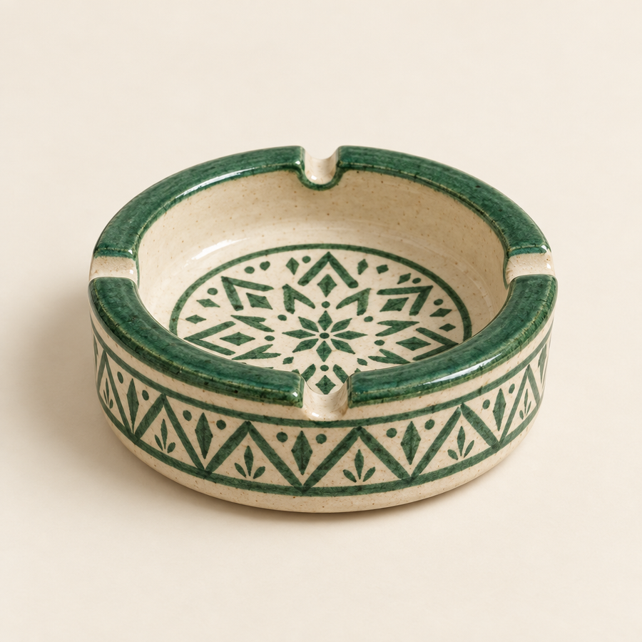 Hand-Painted Ceramic Ashtray — Safi Green