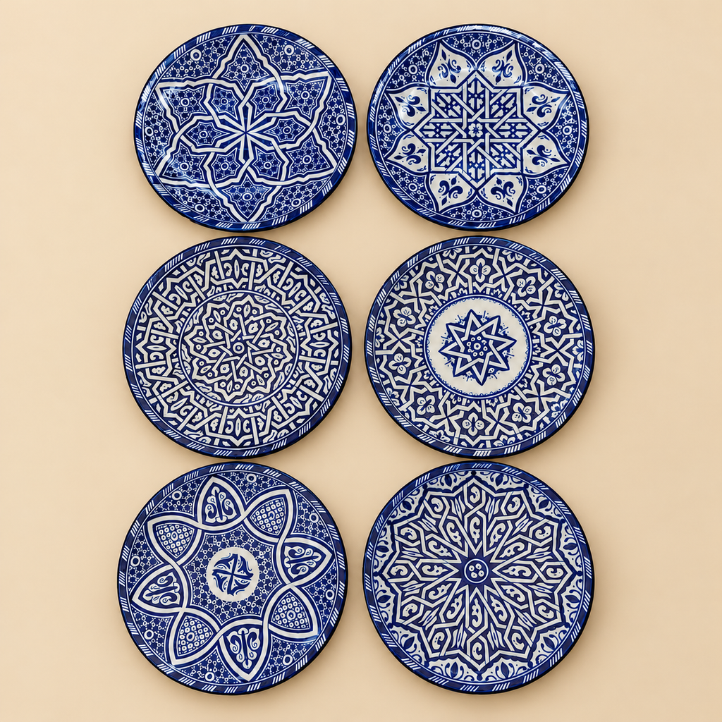 Blue & White Moroccan fez Ceramics Dinnerware Set – 18 Pieces for 6