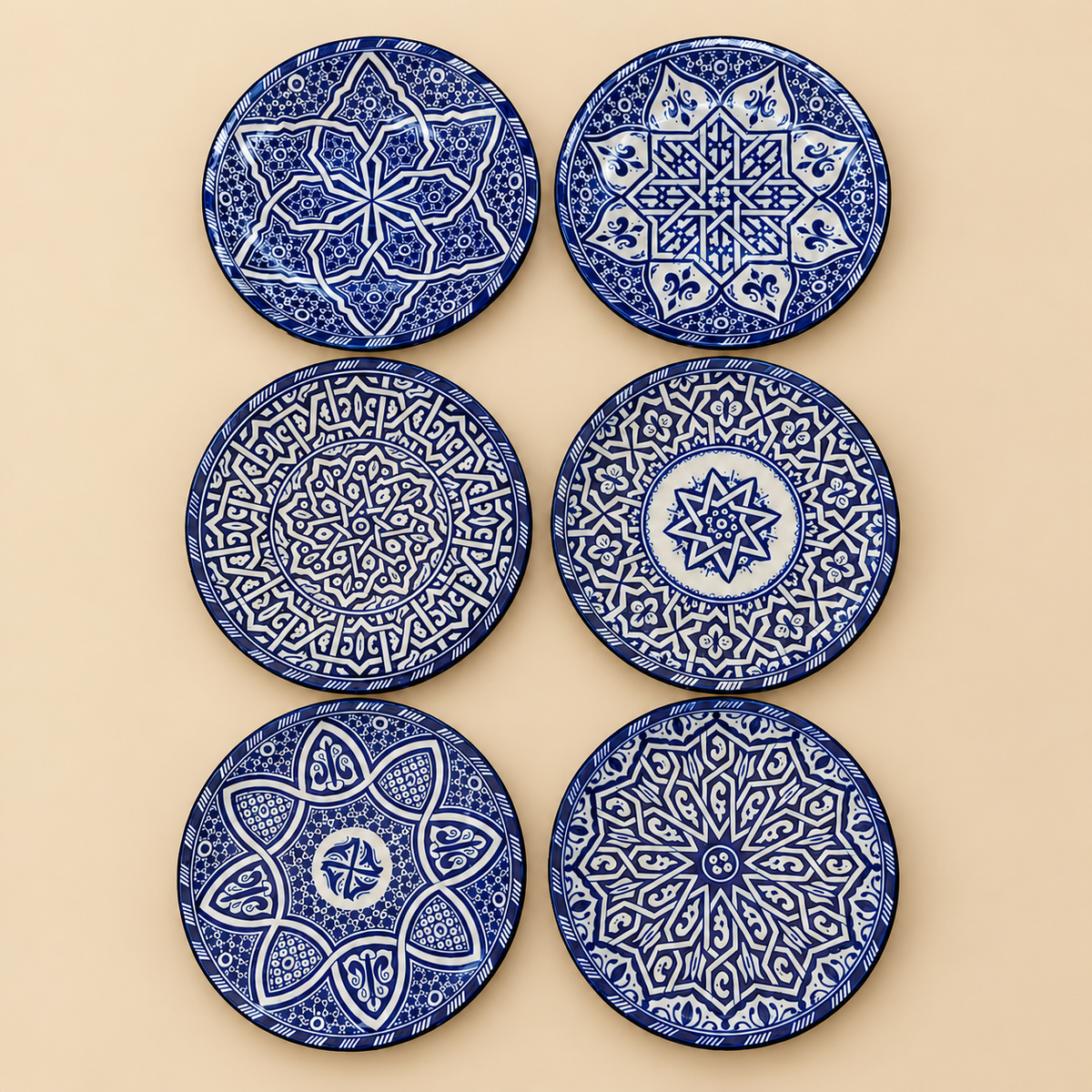 Blue & White Moroccan fez Ceramics Dinnerware Set – 18 Pieces for 6