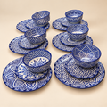 Blue & White Moroccan fez Ceramics Dinnerware Set – 18 Pieces for 6
