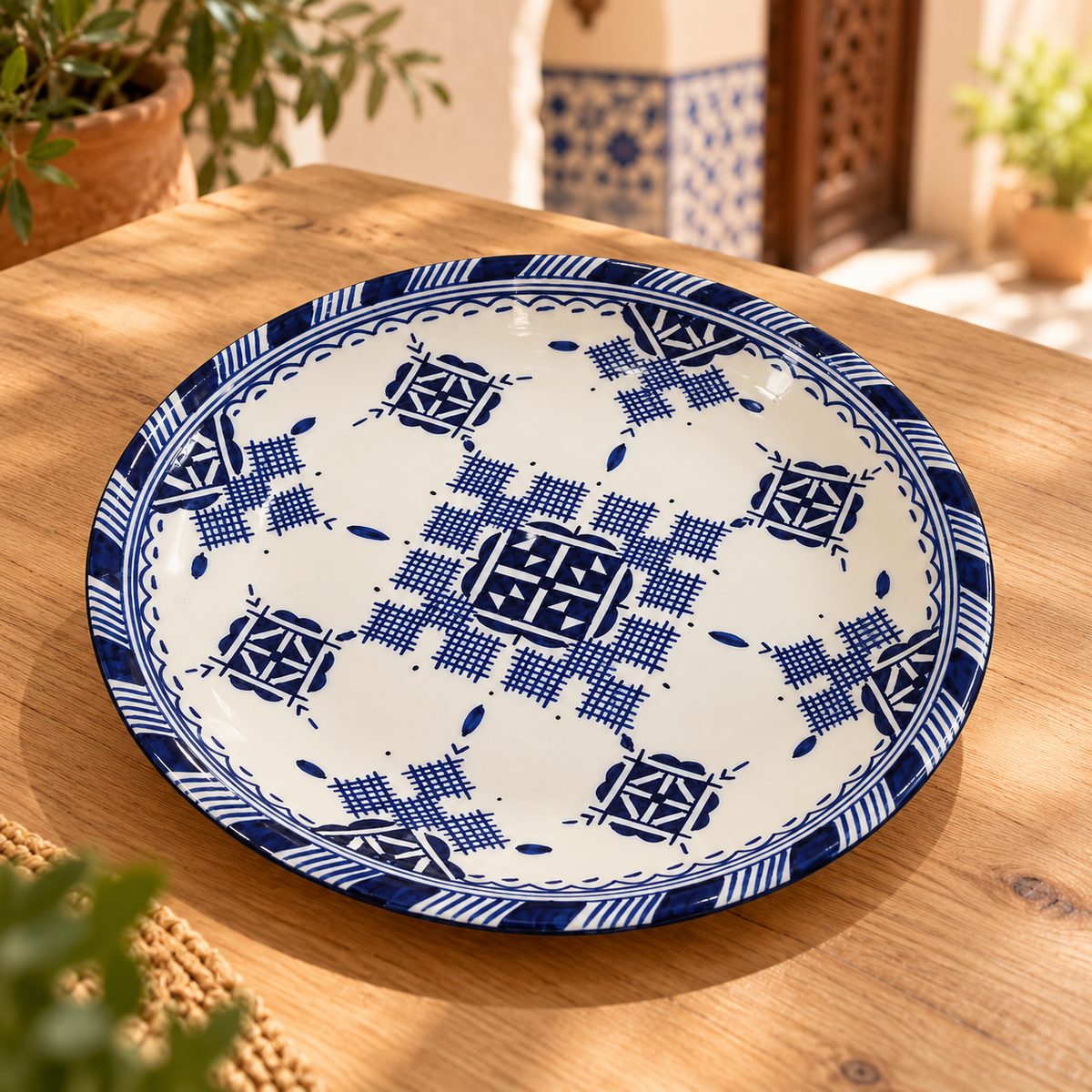 Moroccan Hand-Painted Ceramic Plate – 25 cm Blue & White | Fez Ceramics