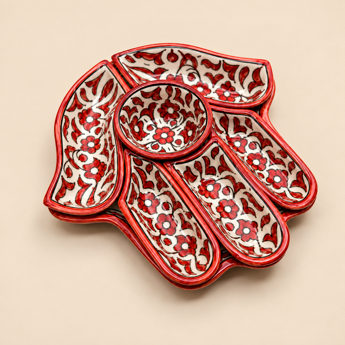 Serving Red & White Moroccan Floral Platter Set – Handmade Fez Ceramics