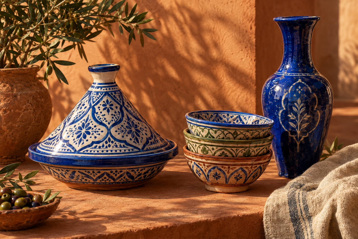 Hand-painted Moroccan ceramics from Fez